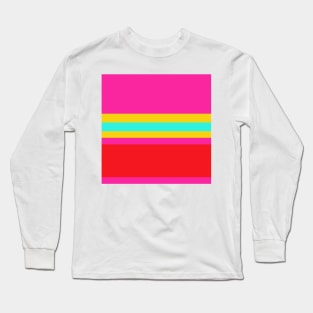 A solitary bind of Red (Pigment), Barbie Pink, Metallic Yellow and Fluorescent Blue stripes. Long Sleeve T-Shirt